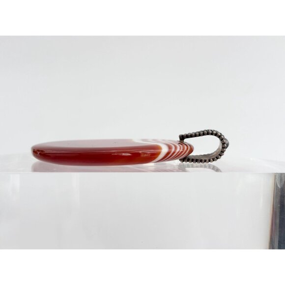 Golden Banded Agate Crystal Oval Shaped Large Silver Toned Vintage Pendant - Picture 8 of 12